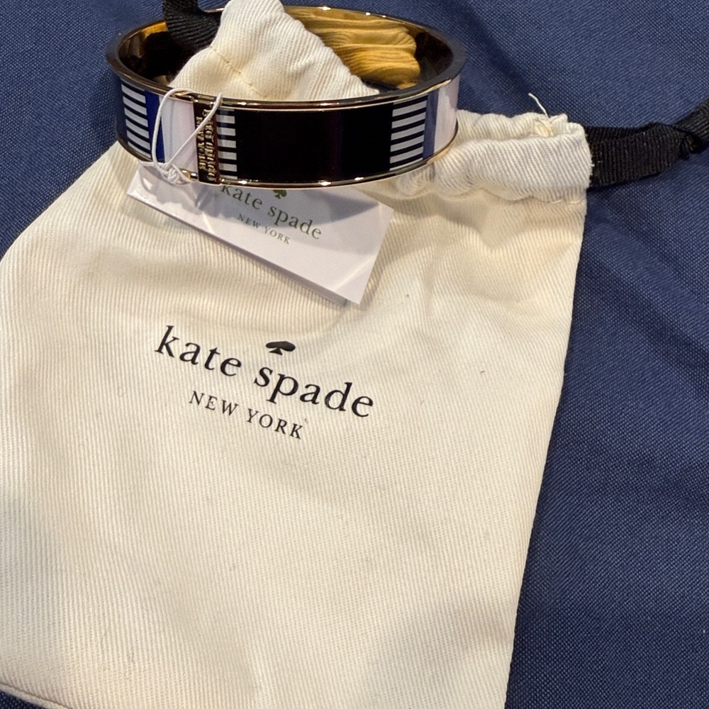 kate spade Striped Enamel Bangle with Blue Accent and Gold Trim - Picture 6 of 7